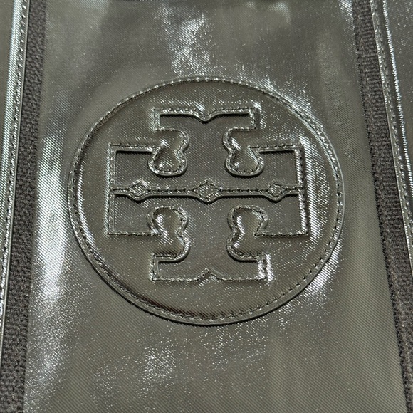 Tory Burch Patent Nylon Tote Bag Big Logo Black - Picture 16 of 16